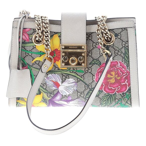Authentic GUCCI Floral print gg supreme coated canvas small padlock shoulder bag - Picture 1 of 12